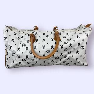 Playboy Monogram Leather Duffle Bag White Black